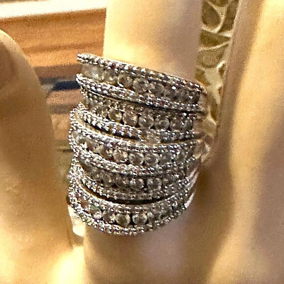 JtV 12 Row Vintage Knuckle to Knuckle Faux Diamond Ring in .925 Silver sz7 - Picture 4 of 8